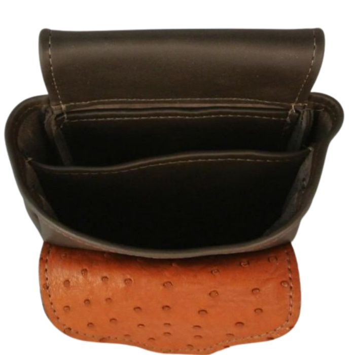 (image for) Brown Leather with Ostrich Shotgun Shell Belt Pouch Bag